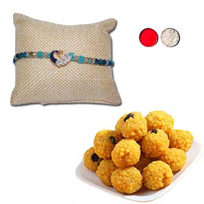 "AD Rakhi - AD 4510 A (Single Rakhi), 500gms of Laddu - Click here to View more details about this Product
